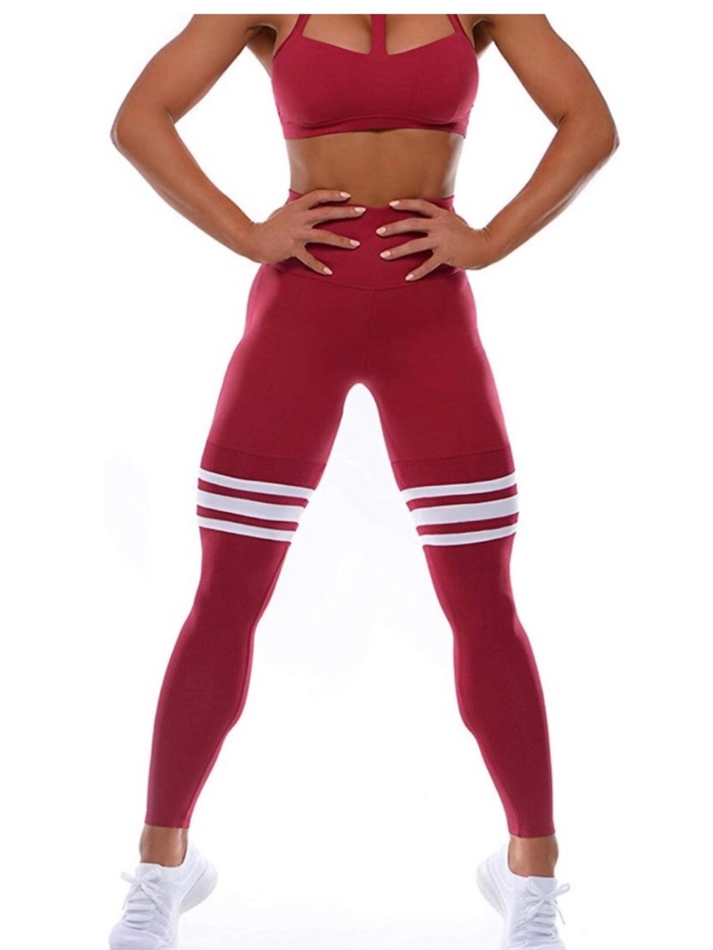 Bombshell Sportswear Leggings size Medium Red White Stripe - Picture 4 of 7